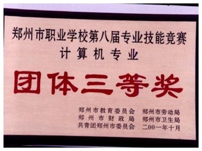 鄭州市第八屆專業(yè)技能競賽計(jì)算機(jī)專業(yè)團(tuán)體三等獎（2001年）