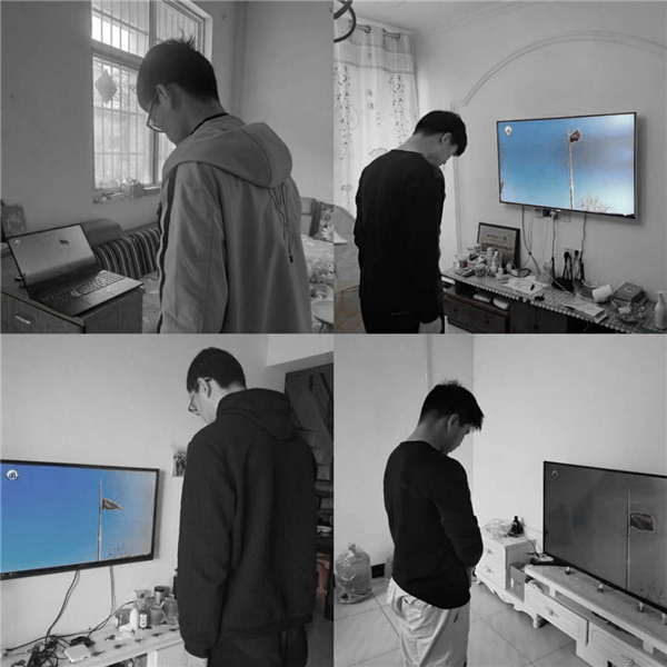 學生通過學校視頻分享共同參與降半旗儀式-黑白.jpg